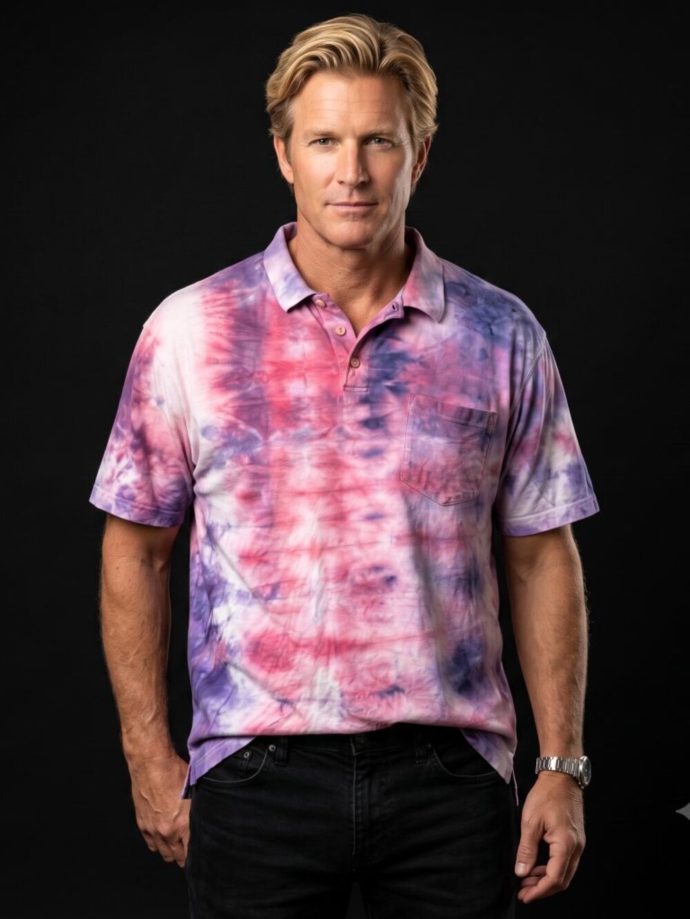 L.L. Bean Size Large Polo Pink Purple Tie Dye Tied Dyed Shirt Custom Handmade